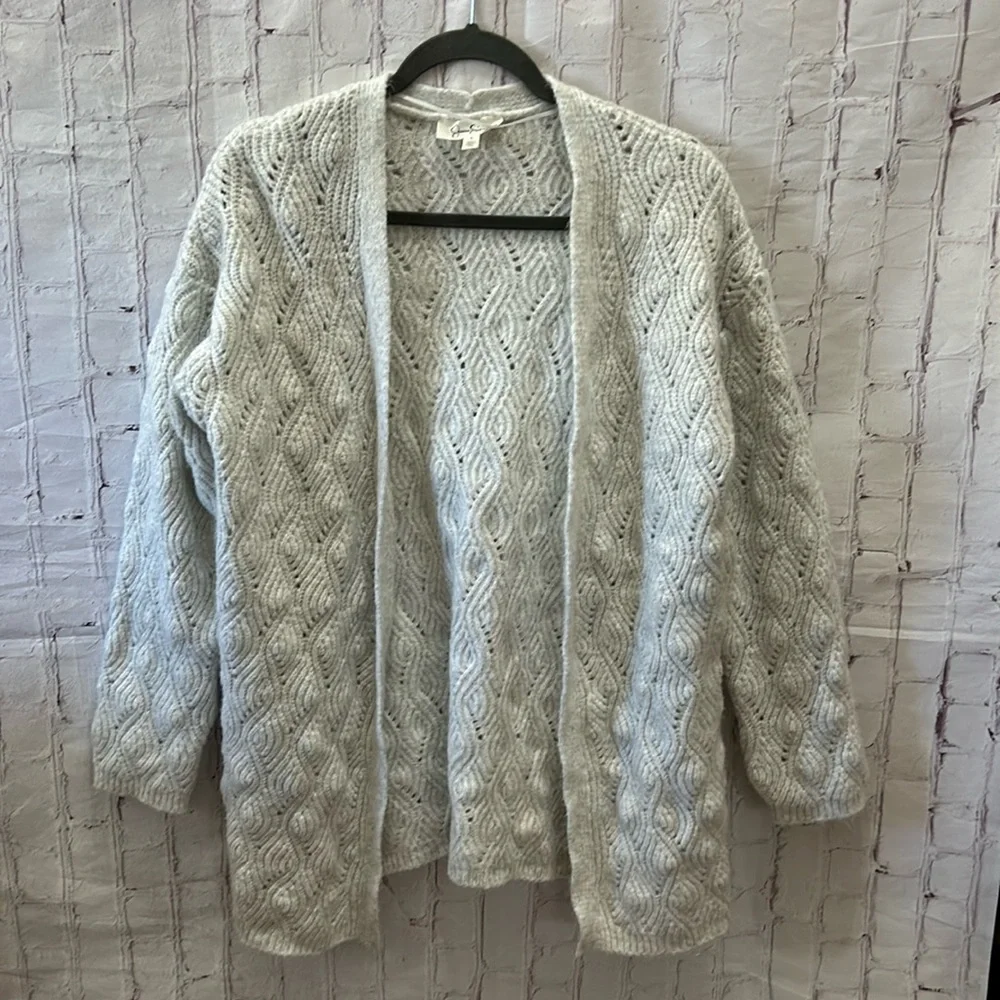 Jessica Simpson Women’s Open Front Eclectic Gpa Chunky Knit Cardigan Gray Small